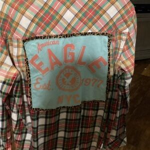 American Eagle Multicolor Plaid Shirt with Graphic Patch